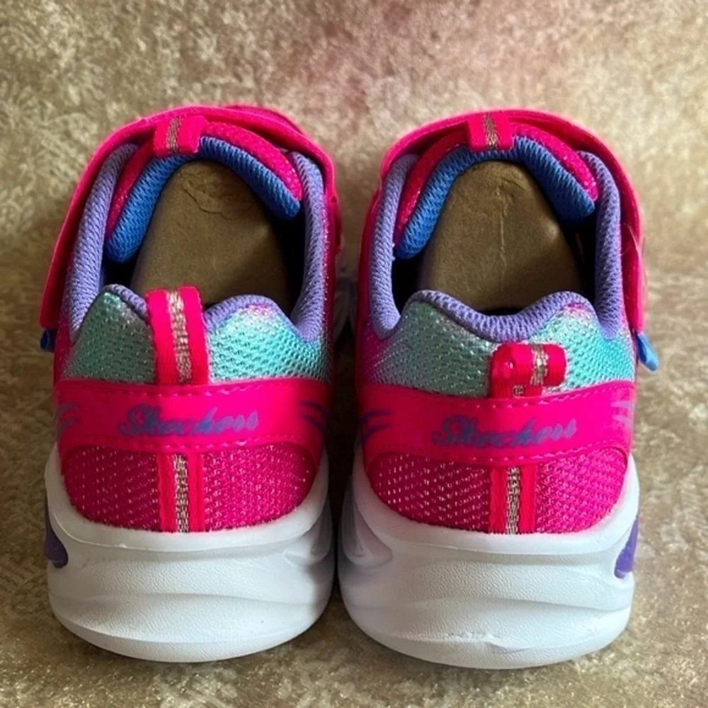 Brand New Skechers S-Lights Powered Girls Slip On Hot Pink Shimmer Sneakers